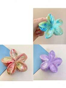 3 件 8 厘米/3.15 英寸粉色、白色、蓝色花朵形塑料发夹，优雅、百搭，适合女性，夏季必备，适合浓密头发，学校用品，大学 - 彩色 - 查看 12