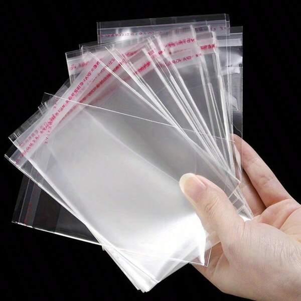 100pcs Large And Small Self-Adhesive Seal Clear Opp Bags, Reusable Sealable Plastic Cellophane Bags, Rangement,Anniversaire,Gourde,Mariage,Suitable For Large-Scale Packaging Of Small Gifts, Party Favors And Toys, Suitable For Items Of Different Sizes