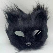 New Brown Long-Hair Fox Mask Half-Face Plush Animal Mask, Costume Party Performance Props Halloween