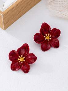 1 Cặp bông tai đính năm cánh hoa lấy cảm hứng từ Dopamine nhiều màu sắc rực rỡ dành cho nữ, trang sức mùa hè - Màu Đỏ Sâu - Xem 4