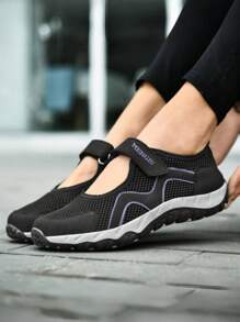 Women's Mesh Breathable Shoes, Soft & Comfortable Elderly/Mom Shoes, Elderly Dance Shoes, Grandma Shoes With Adjustable Hook And Loop For Easy Wearing, Summer Sports Shoes (Slight Color Difference), (Random Shoe Upper Line Color, Random Letter MENGZU Or MANGZU)