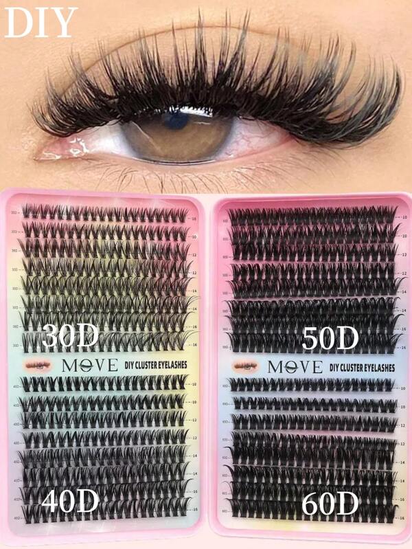 640 Clusters (30D+40D+50D+60D) False Eyelashes | Russian Cat Eye Style, 10-16mm Customizable Length | D Curl Fluffy Voluminous | DIY 3D Sparkling Eyes For Daily & Party | Holiday Gift, Time-Saving & Reusable