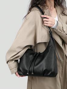 大容量PU皮革流浪汉腋下包女士秋冬单肩包2025新款手提包和钱包托特包 - 黑色 - 查看 11