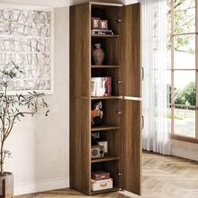 Tribesigns Wood Storage Cabinet With 6 Shelves, 75.39-Inch Tall Narrow Modern Cabinet With 2 Doors, For Living Room, Kitchen, Bathroom , Rustic Brown - 質樸棕色 - 查看 4