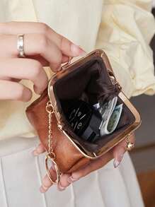 Customized Coin Purse, Small Retro Clip Coin Purse, Women's First Layer Waxed Cowhide Coin Bag Storage Bag With Key Chain, Can Be Used As A Bag Accessory, Suitable For Daily Outings To Store Lipstick Keys, Change, Charging Money, Etc.