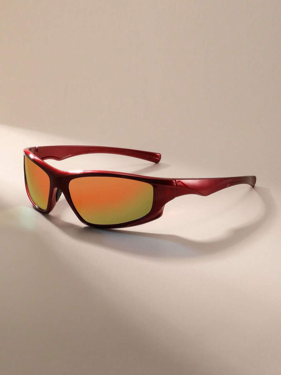 1 件女士红色环绕式 Y2K 户外运动时尚眼镜，适合日常通勤、音乐节、狂欢派对学院风，适合返校季盾形环绕式太阳镜 - 紅色 - 查看 1