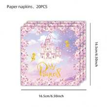 10/2050PCS Princess Party Tableware Decoration Set, Princess Birthday Party Decoration Supplies Include Disposable Tableware Plates, Cups, Napkins, Suitable For Princess Themed Birthday Parties And Baptism Parties, Can Be Used By 20 Guests. - Multicolor - View 13
