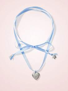 Collar con colgante de lazo de corazón de varios niveles, estilo japonés simplificado de gargantilla, cinta de sirvienta para el cuello