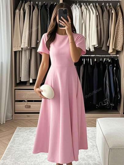 Vestido largo para mujer PoPoHouse, elegante y sexy, manga corta redonda, adecuado para falda de fiesta