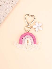 1 件女式北欧风格彩虹 Macrame 钥匙扣吊坠带花卉流苏时尚包饰背包装饰钥匙扣适用于包包汽车配件女士