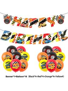 Hot Wheels 17/10PCS Hot Wheels Theme Balloons Party Decor, Full Set Birthday Banner & Assorted Racing Car Balloons For Teens Birthday Event