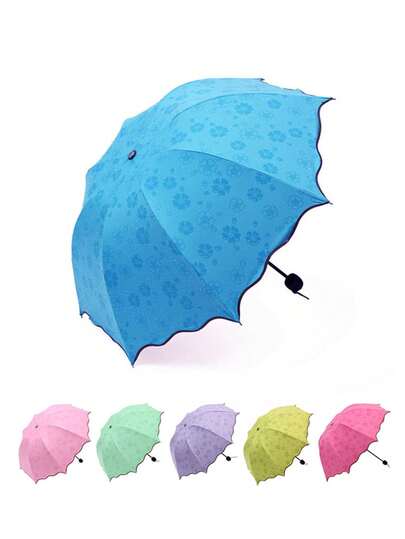 1pc Reversible Umbrella: Sun Umbrella, Flower Blooms When Wet Design, UPF50+ Black Coating Sun Protection, 190T Waterproof Fabric, 8 Ribs Steel Frame, Anti-Wind, Reverse Folding Portable, Ruffle Trim Hydrophobic, Single Person Ladies Design, Minimalist Style, Suitable For Travel, Wedding Photography And Daily Sun/Rain Protection, Summer Sun Umbrella, UV Protection Umbrella, Black Coating Sun Umbrella, Water-Activated Color Changing Umbrella, Waterproof Umbrella, Casual/Minimalist Style