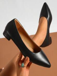 女士纯色优雅波西米亚尖头沙滩节婚礼派对夏季连衣裙平底鞋 - 黑色 - 查看 1