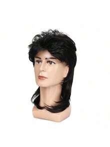 Pelucas de mullet para hombres | Perfectas para disfraces con temática de los años 80 y 90, looks de rockero punk, fiestas de discoteca y cosplay - Negro - Ver 5