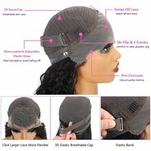 Put On And Go No Glue Glueless Wigs Human Hair Pre Plucked Pre Cut 13x4 Lace Front Wigs For Black Women Glueless Water Wave 200 Density  Deep Curly Bob Wig Human Hair For Beginners - Natural Black - 查看 8