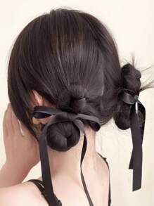 Accessori per capelli a molletta in stile fashion per le donne, parrucca sintetica con fiocco nero in nastro di seta dolce e carino, extension per capelli