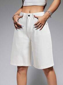 Women Jorts Baggy Jeans Jorts Outfits Mid-Low Waisted Denim Y2K Shorts Summer Hot Short Pants Streetwear - 白色 - 查看 4