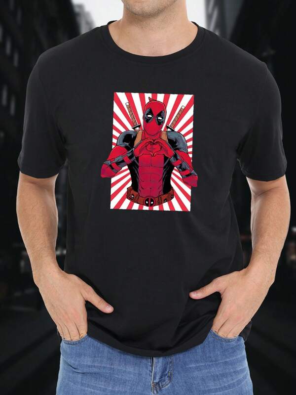 Disney New Marvel Superhero Printed Round Neck Casual Comfortable T-Shirt For Men, Versatile Summer