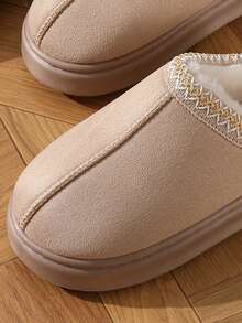 新款男士纯色一脚蹬家居拖鞋，EVA记忆海绵男女通用拖鞋，适合秋冬季 - 卡其色 - 查看 4