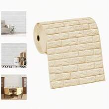 1 Roll 5m 3D Foam Wall Sticker With Brick Pattern Design, Peel-And-Stick Wallpaper, 13.79 Inches X 196.85 Inches, Suitable For Living Room, Bathroom, Kitchen, Bedroom Home Decoration, Bathroom Wall Sticker, Kitchen Decor, Easy-To-Install Tiles.