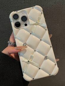 闪亮钻石蝴蝶结手机壳,适用于 17/16/15/14/13/12/11 Pro Max,柔软 TPU 材质,防震,手工制作,Plus 16E 保护套 - 白色 - 查看 4