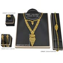 1 Set Exaggerated Geometric Middle Eastern Dubai Style 24K Gold Plated Necklace Earrings Bracelet Ring Jewelry Set, Suitable For Women Daily, Party, Gift, Wedding, Bridal, Valentine's Day