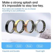 IP68 Waterproof Smart Ring, Minimalist Design, Sports Mode, Pedometer, Rose Gold, Phone Control, Unisex, Gift, Narrow Band - Gold - View 7