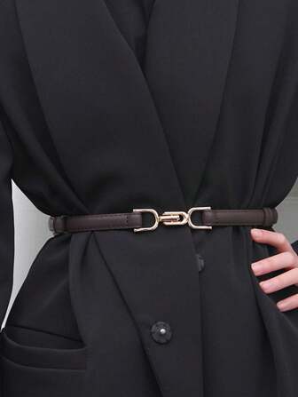 1pc Adjustable Pin Buckle Waist Belt For Women, Slim Decorative Leather Belt For Sweater, Suit Dress, Chic Simple Fashion Waist Accessory
