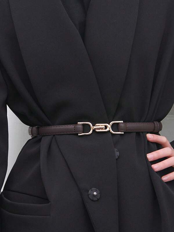 1pc Adjustable Pin Buckle Waist Belt For Women, Slim Decorative Leather Belt For Sweater, Suit Dress, Chic Simple Fashion Waist Accessory Fall, Autumn, Halloween