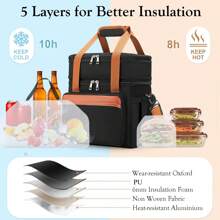 Double Layer Insulated Lunch Bag, Suitable For Lunch Boxes At Work, School, Picnic Beaches, Men's And Women's Lunch Bags, Foldable And Reusable Portable Lunch Box With Side Pockets, One Shoulder Hand-Held Lunch Bag Insulated Lunch Bag, Non Food Contact