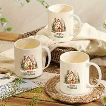 1 Stück rustikale Weihnachtshaus Keramiktasse - große isolierte Kaffeetasse mit Griff, wiederverwendbare Feiertags-Teetasse, perfektes Geschenk für Männer & Frauen, einzigartiges Geschenk für Wichteltausch, spülmaschinenfest, Heim- & Küchendekoration