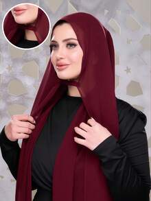 1 pièce Hijab en mousseline instantané. Hijab à nouer doux, respirant et anti-boulochage - foulard musulman confortable pour toutes les saisons, facile à porter et à styliser. - Hijab instantané en mousseline - Voir 3