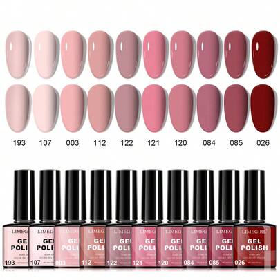  LIMEGIRL 10pcs Gel Nail Polish Set, Nude, Pink, Neutral Colors, All Season UV Gel Nail Polish Kit, Salon DIY Manicure Gift Box