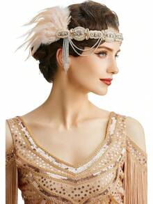¡RecomendadoBABEYOND 1920s Flapper Accessories Gatsby - Juego de accesorios para disfraz de 20 años, diadema de flapper, collar de perlas¡Top de Temporada - champán - Ver 3
