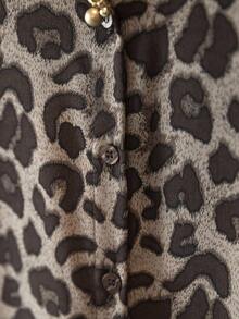 YUXIN Camisa feminina retrô com estampa de leopardo, primavera-verão, gola virada para baixo, manga comprida, solta, para uso diário/social leve, blusa fashion slim respirável - Caqui - Ver 7