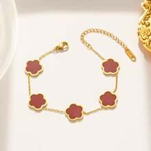 New Fashion Clover, Lucky 5-Leaf Titanium Steel 18k Gold Plated Bracelet Set In Black/Red/White/Green. Symbol Of Luck, Gift For Friends, Wife, Beloved Mother