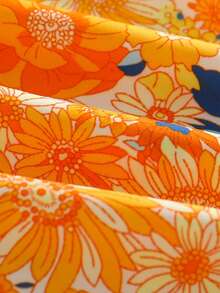 女童波西米亚花卉印花荷叶边长款连体裤，适合外出聚会、度假、夏季儿童服装 - 黃色 - 查看 6