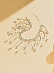 1PC Fashion Summer Beach Artificial Crystal Tassel Anklet For Women, Suitable For Beach, Party, Vacation