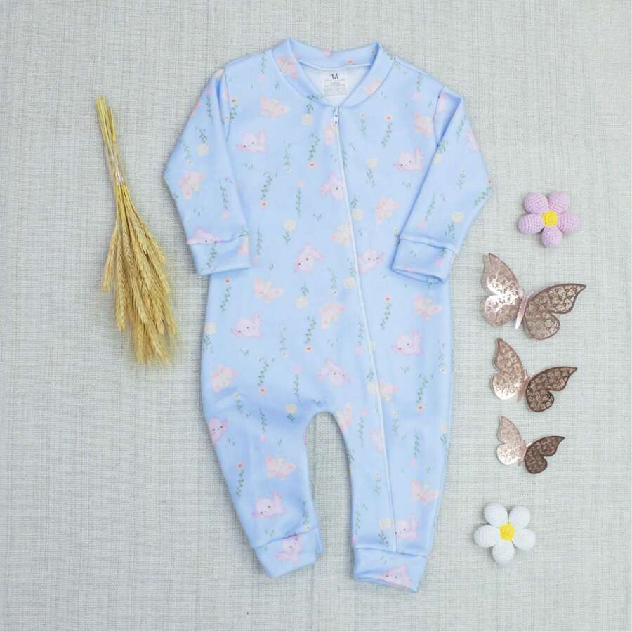 Print Macacão De Inverno Bebê Menina De Soft Quentinho Com Estampa Fofa Sublimada Facil De Vestir Roupas Para Bebê Menina - Azul - Visão 1