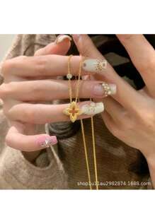 1 pieza Collar gargantilla diseño minimalista versátil de lujo, con textura de trébol hueco en color dorado vintage