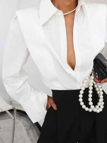 Fashionable Niche Casual Versatile Art Pattern Women Blouse - White - View 4