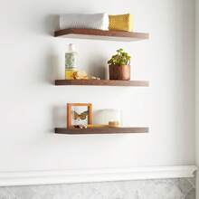 3 Pack Floating Shelves Wall Mounted Rustic Wood Shelves For Living Room Bedroom Kitchen - Multicolor - View 2