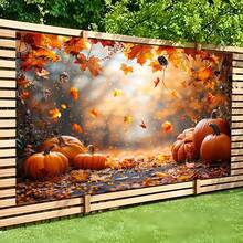 1 pièce Toile de fond thème automne, citrouille, feuille de Thanksgiving, 180 x 230 cm, bannière de fête, décoration de fête de récolte d'automne campagnarde de Thanksgiving, fond de photographie, convient pour salle de vie familiale, chambre à coucher, studio photo, réunion en ligne - Multicolore - Voir 10