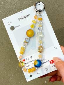 1 件全新时尚银河猫眼珠和星形水晶挂链，防丢失钥匙扣装饰，精致高端手机壳吊饰，男女通用手链