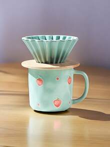 1 套时尚日式草莓折纸滤杯，手绘咖啡杯，手动咖啡壶套装，适合家庭和办公室，是送给朋友、节日的绝佳礼物
