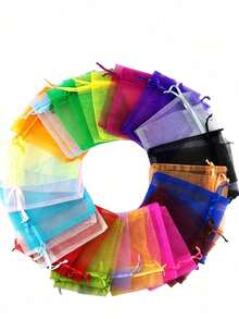 10pcs/Set Assorted Organza Gift Bags, Suitable For Jewelry, Wedding Candy And Other Gifts, Can Be Used As Drawstring Bags, Jewelry Packaging Bags, Wedding Favor Bags, Organza Bags With Drawstring, Small Gift Bags, Jewelry Bags, Mini Drawstring Bags, Mesh Small Bags, Suitable For Wedding Favors, Party Gifts, Candy Packaging, 10 Color Options, Also Suitable For Cosmetic Packaging, Mesh Gift Bags, Drawstring Gift Bags. - Multicolor - View 2