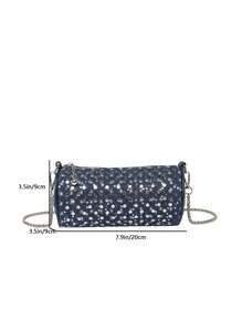 Women's Denim Studded Star Chain Bucket Bag, Elegant Lady Style Crossbody Bag For Party, Casual, Sweet Girl