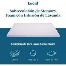 Lucid Colchoneta de Memory Foam con Infusion de Lavanda Sobrecolchon Ventilado de 7.5 cm Topper para Colchon Refrescante Sensacion Suave y Acolchada Alivia Puntos de Presion Queen - Lavanda - Ver 4
