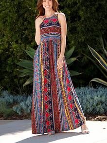 Boho Retro Polka Dot Rayon Mix Casual  Maxi Dress With Folded Cap Sleeve Side Pockets Versatile Summer Dress For Women - 彩色 - 查看 3
