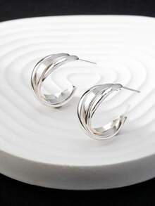 1 对女士 C 形编织扭纹环状耳环